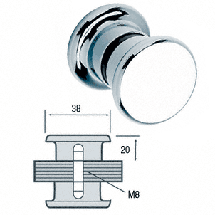 CRL Shower Door Knob, Ø 38 MM, For 6-12 MM, Brass