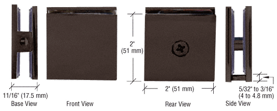 CRL Square Wall Mount Clamp Hole-in-Glass Style