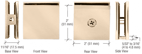 CRL Square Wall Mount Clamp Hole-in-Glass Style