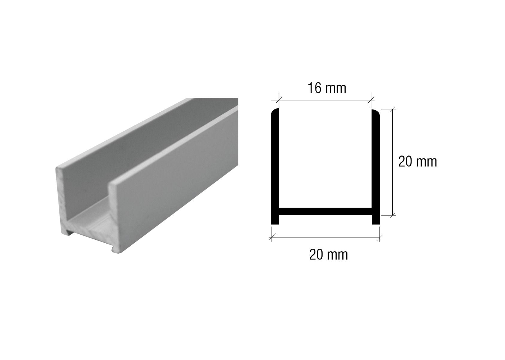 CRL Aluminium U-Profil für 8 - 10 mm und 10 - 12 mm, 2,5 m