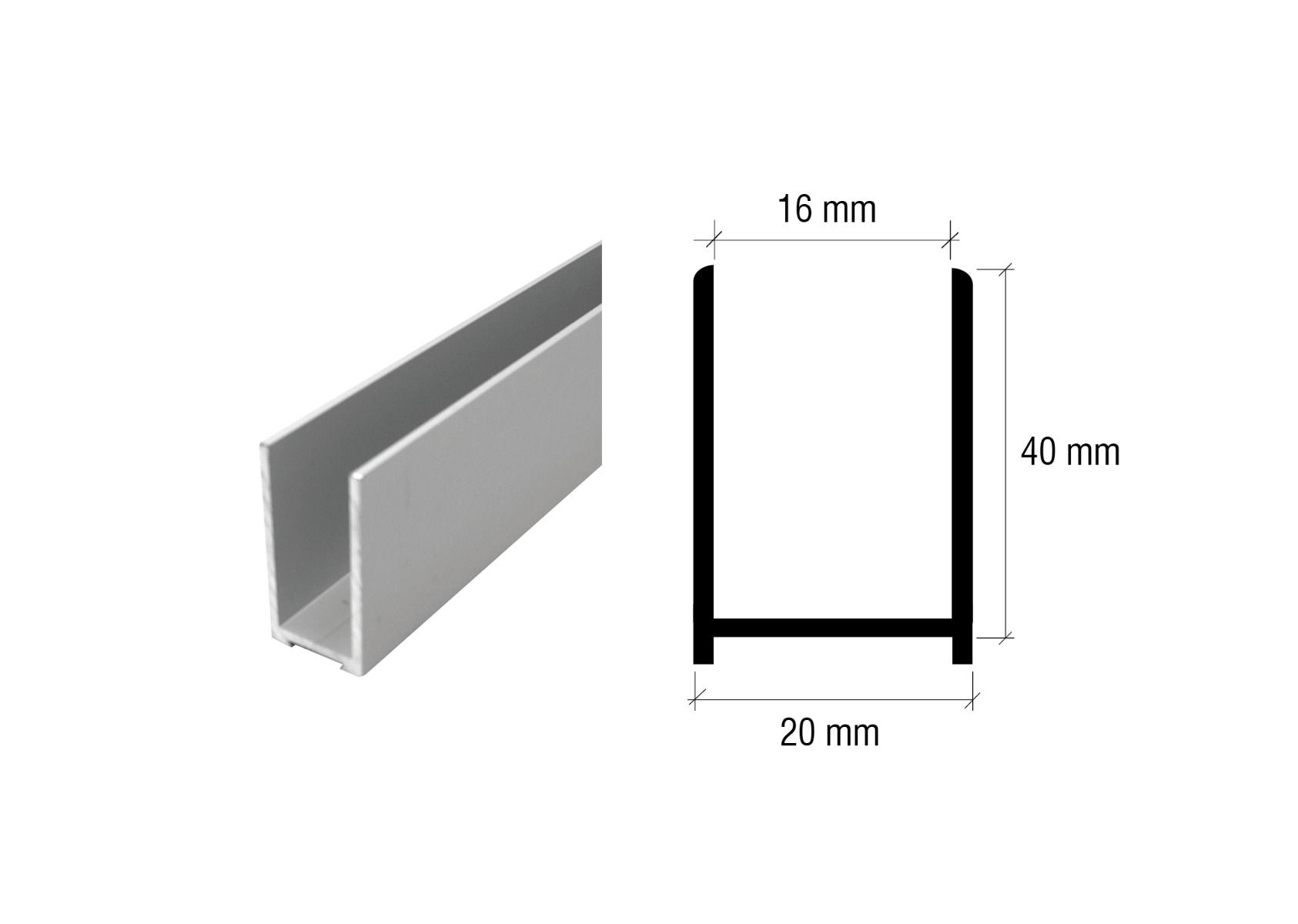 CRL Aluminium U-Profil für 8 - 10 mm und 10 - 12 mm, 2,5 m