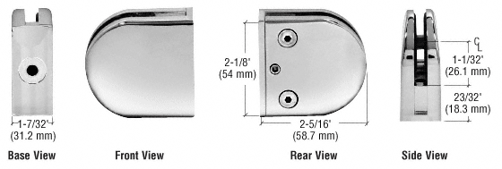 CRL Z-Series Round Type Flat Base Stainless Steel Clamps for 1/2