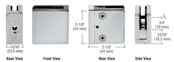 CRL Z-Series Square Type Flat Base Stainless Steel Clamps for 1/4