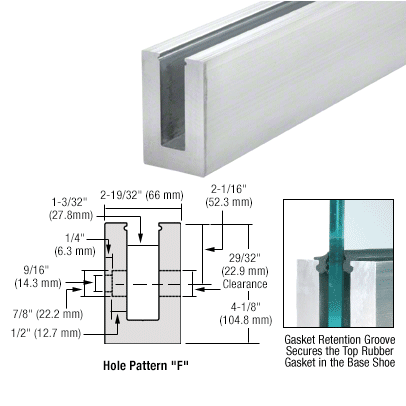 CRL Mill Aluminum 3m B6S Series Standard Square Base Shoe Drilled with 9/16