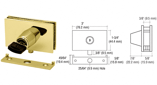 CRL Brass Square Plunger Lock with Strike - Randomly Keyed