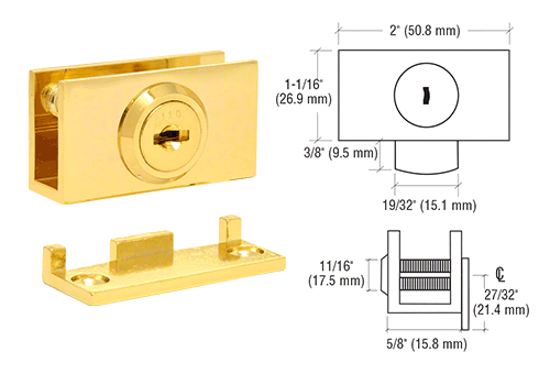 CRL Brass Cam Lock with Stop Plate for 1/4