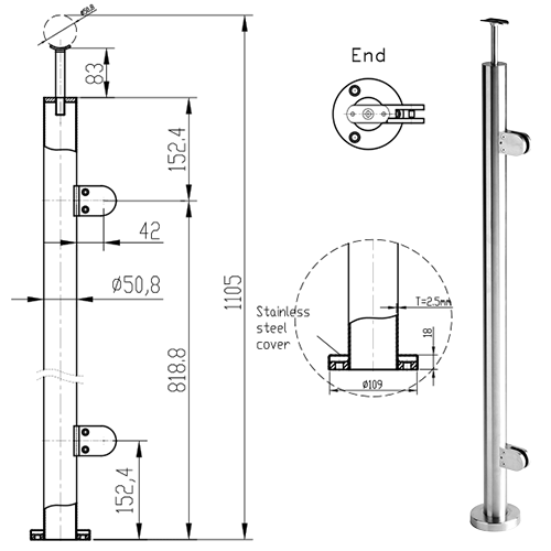 CRL 316 Brushed Stainless Steel End Post Kit, Balustrade Post 316 Grade