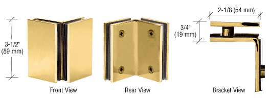 CRL Polished Brass Geneva Series Glass-to-Glass Bracket