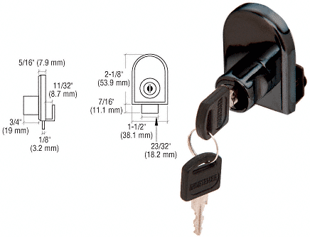 CRL Black Cabinet Lock for Hinged Glass Door - Keyed Alike