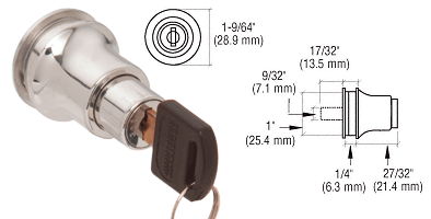 CRL Polished Chrome Keyed Alike Lock for Cabinet Glass Door