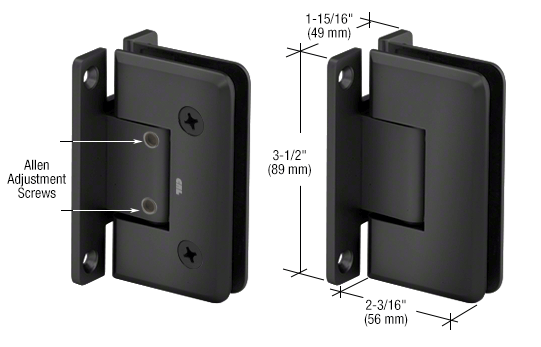 CRL Matte Black Pinnacle 337 Series Adjustable Wall Mount Full Back Plate Hinge