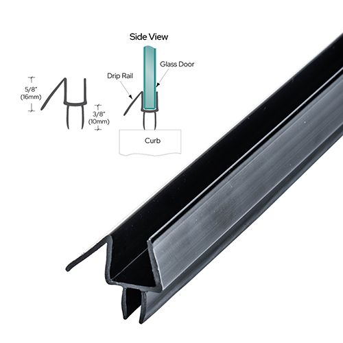 CRL Black Co-Extruded Bottom Wipe with Drip Rail for 3/8