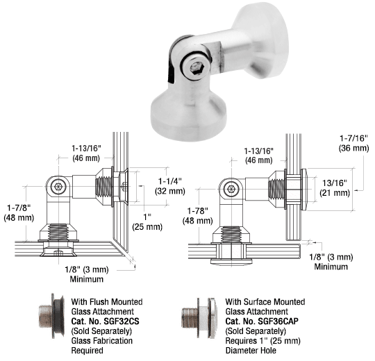 CRL Brushed Stainless Glass-to-Glass Single Pivot Column Series Swivel Fitting