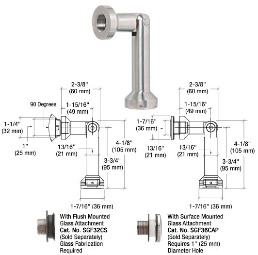 CRL Brushed Stainless Single Pivot Glass-to-Wall/Floor Swivel Fitting