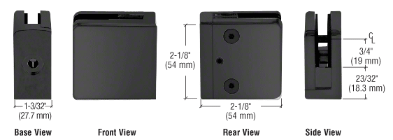 CRL Matte Black Z-Series Square Type Flat Base Stainless Steel Clamp for 3/8