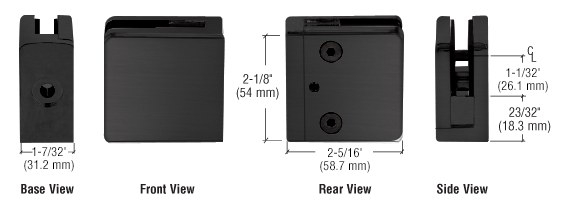 CRL Matte Black Z-Series Square Type Flat Base Stainless Steel Clamp for 1/2