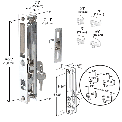 CRL Chrome Keyed Flush Mount Handle Set 6-5/8" Screw Holes with 4 Hook Assortment