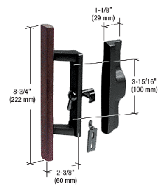 CRL Wood/Black Non-Keyed Internal Lock Sliding Glass Door Handle Set with 3-15/16" Screw Holes for Viking Doors