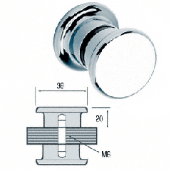 CRL Shower Door Knob, Ø 38 MM, For 6-12 MM, Brass