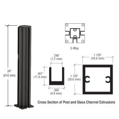 CRL Matte Black 24" 3-Way Design Series Partition Post