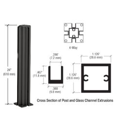 CRL Matte Black 24" 4-Way Design Series Partition Post