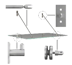 CRL Awning Kit for 1100 mm Projection Glass Canopy; Brushed Stainless Finish with Rectangular Fixing Plates