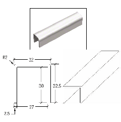 CRL Polished Stainless Steel 32mm x 32.5mm x 2.5mm, 3 Metre Cap Rail