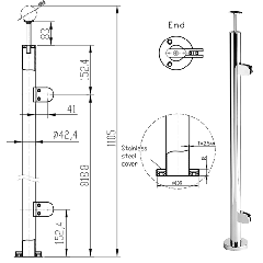 CRL 316 Polished Stainless Steel End Post Kit, Balustrade Post 316, 42.4mm Diameter