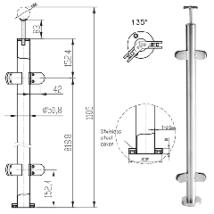 CRL 316 Brushed Stainless 135 Degree Post Kit, Balustrade Post 316