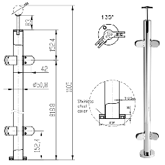 CRL 316 Polished Stainless Steel 135 Degree Post Kit, Balustrade Post 316 Grade