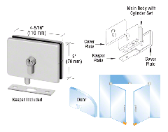 CRL Satin Anodized EUR Series Glass Mounted Patch Lock With Keeper Plate