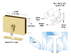 CRL Polished Brass European EUR Series Glass Mounted Patch Lock With Keeper Plate