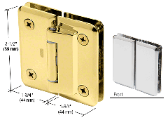 CRL Polished Brass Petite 182 Series 180 Degree Glass-to-Glass Hinge Swings In Only