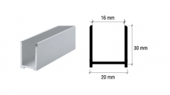 CRL Aluminium Satin Anodized U-Channel 30 x 20 mm, for 10 to 12 mm Glass