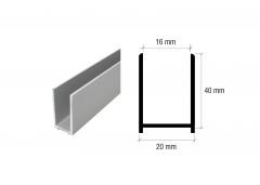 CRL Aluminium Brite Anodized U-Channel 40 x 20 mm, for 10 to 12 mm Glass