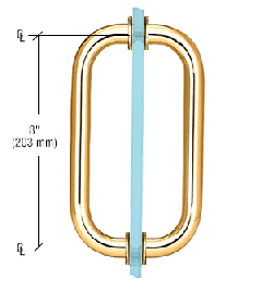 CRL Gold Plated 8" Back-to-Back Solid Brass 3/4" Diameter Pull Handles with Metal Washers