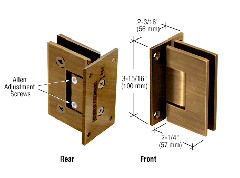 CRL Antique Brass Vienna 337 Series Adjustable Wall Mount Full Back Plate Hinge